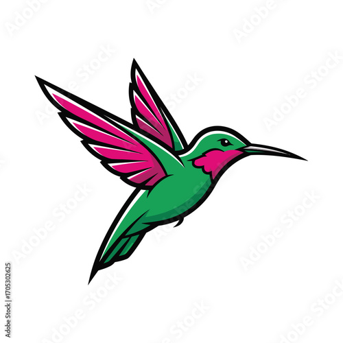 Hummingbird in Flight Vibrant Vector Illustration Against a White Background, Isolated