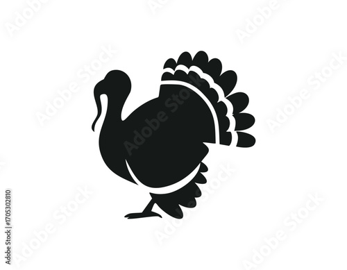 Black Silhouette of a Turkey with Fan Tail bird fowl