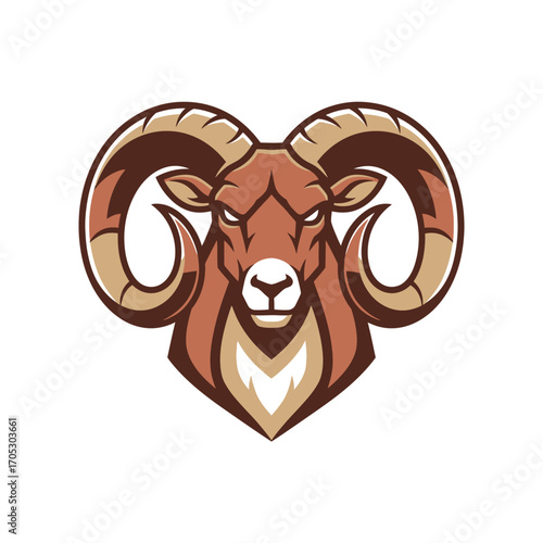 Vector illustration of a powerful ram head mascot, a symbol of strength and aggression for a sports team logo