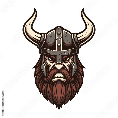 Fierce Viking warrior head with a horned helmet, embodying the concept of ancient Norse strength and mythology