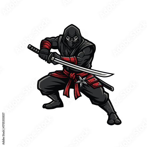 Ninja Warrior in Action A Striking Illustration of Stealth and Skill, Ready for Battle