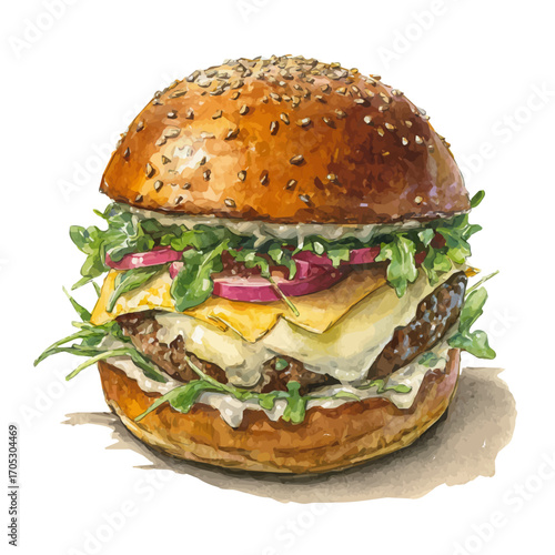 MarkersBurger, watercolor illustration vector, isolated on a white background.