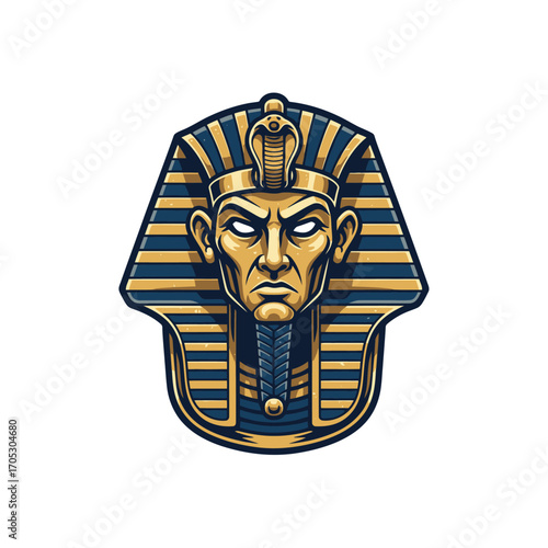Majestic illustration of an ancient Egyptian monarch's golden and blue ceremonial headpiece, embodying historical royalty, power, and enduring legacy from the ancient world