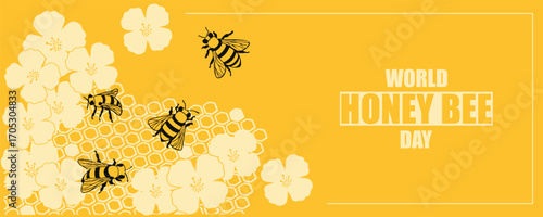 A poster or banner dedicated to National Bee Day. An illustration of a bee on a flower. Vector illustration.