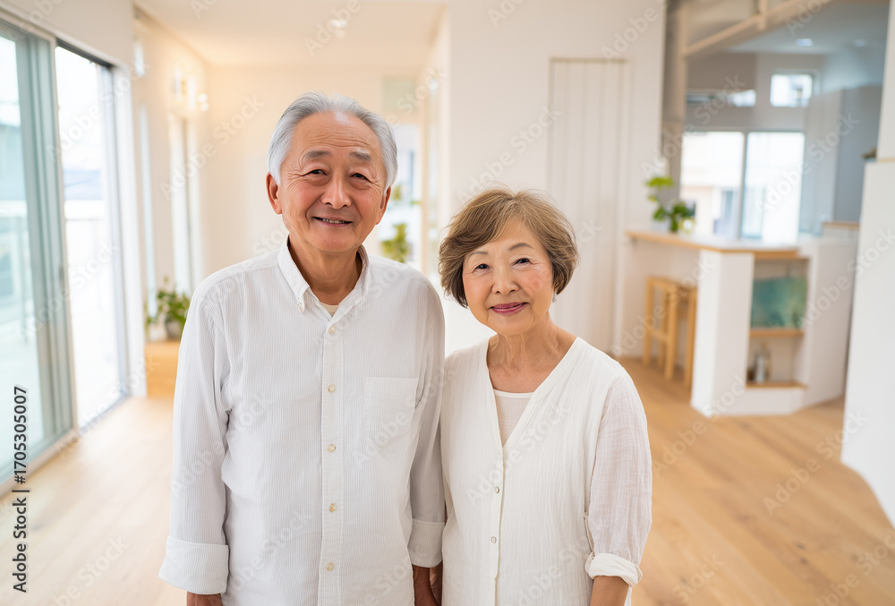 Fototapeta premium バリアフリー住宅で快適に暮らす老夫婦の新生活(住宅 バリアフリー 安心感)