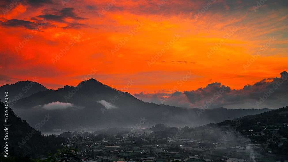 Fototapeta premium Batur area and village during sunset on Bali