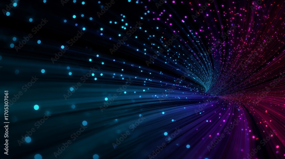 Fototapeta premium Vibrant Abstract Digital Fiber Optic Background with Colorful Dots