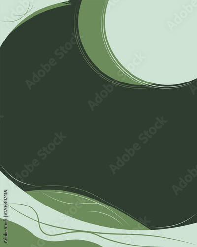 Organic fluid abstract wave embracing moon in leafy green and dew mist