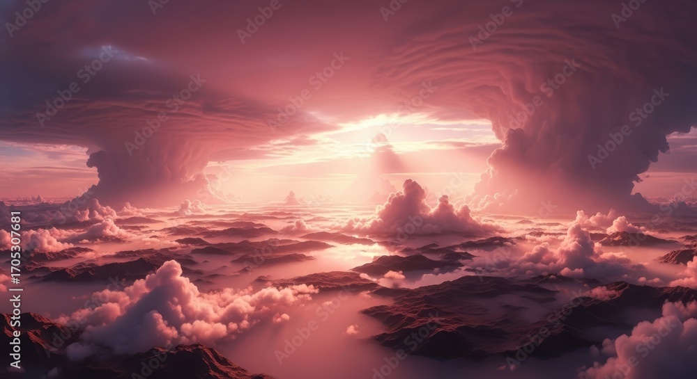 Fototapeta premium Sunset Over a Sea of Clouds: A Breathtaking Celestial Landscape
