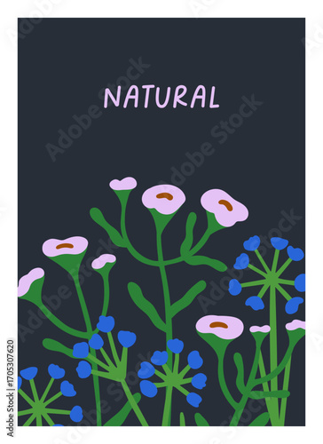 Flowers, natural botanical card design. Floral poster background. Spring blos...