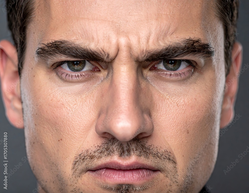 Fototapeta premium Closeup Portrait Angry Man Intense Gaze