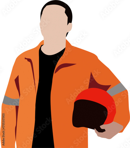 male employee wearing orange jacket holding helmet icon.esp