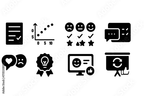 Business analytics solid icon set. metrics, feedback, presentation solid collection