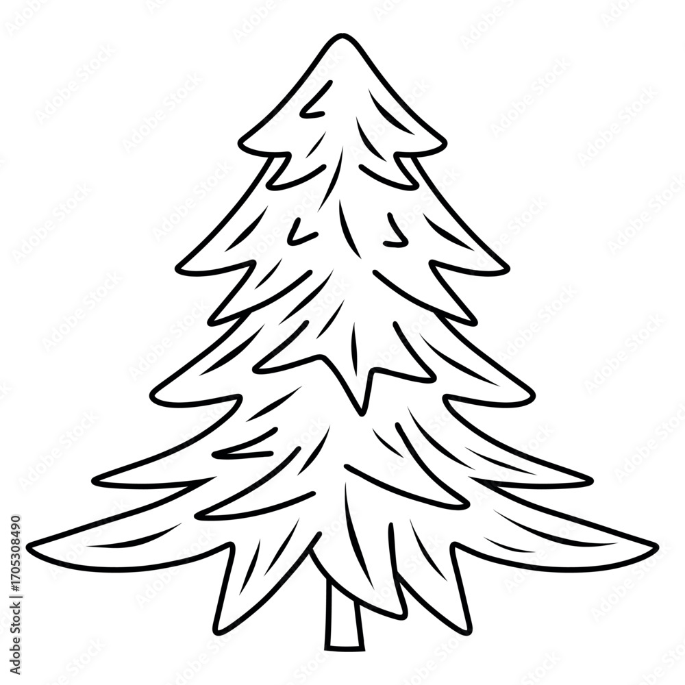 Fototapeta premium Fir Tree Doodle, Conifer Sketch Illustration, Pine Tree Sketch