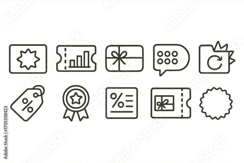 Discount and loyalty line icon set. vouchers, coupons collection outline style