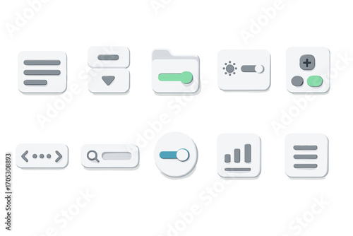 User interface, app flat icon set. navigation, settings, tools flat collection