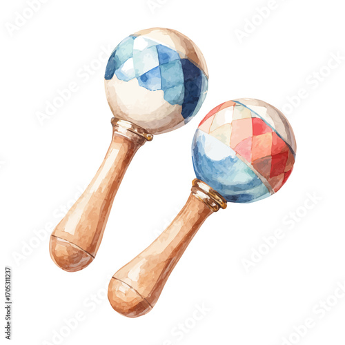 Maracas, watercolor clipart vector, isolated on a white background.