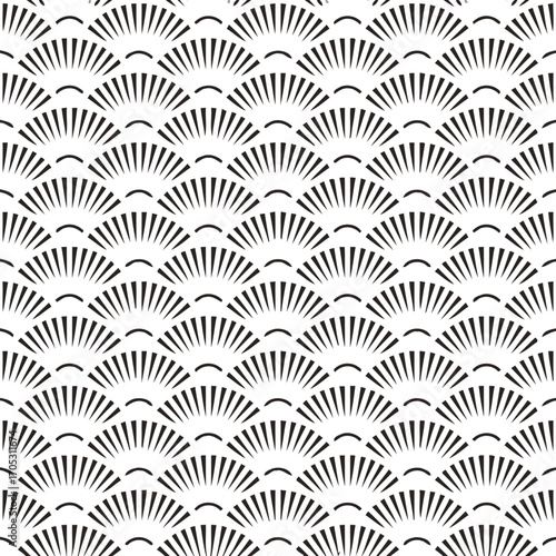 Abstract black and white fan pattern seamless repeating textile design