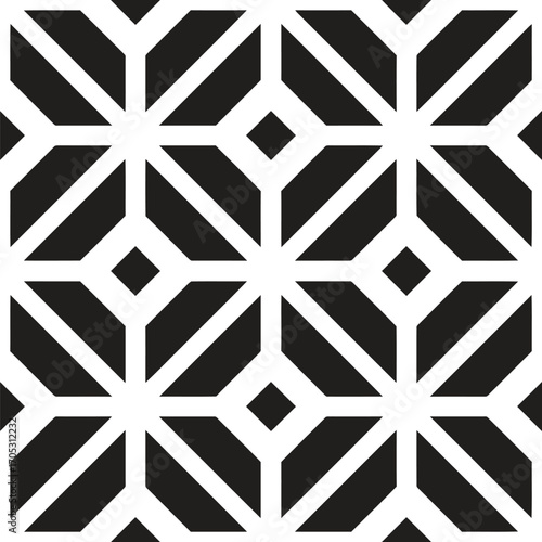Geometric black and white pattern with repeating square and diamond shapes