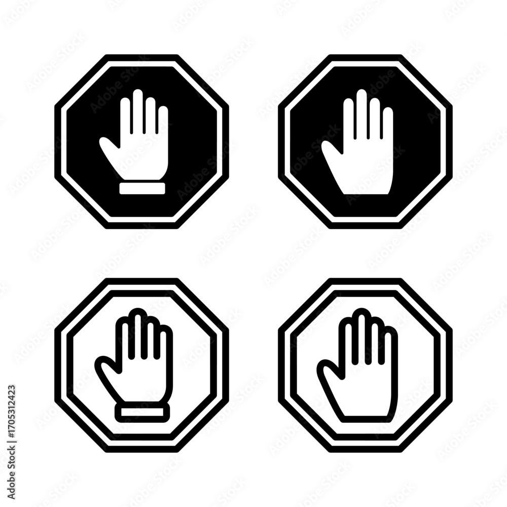 Fototapeta premium Stop icon vector illustration. stop road sign. hand stop sign and symbol. Do not enter stop red sign with hand