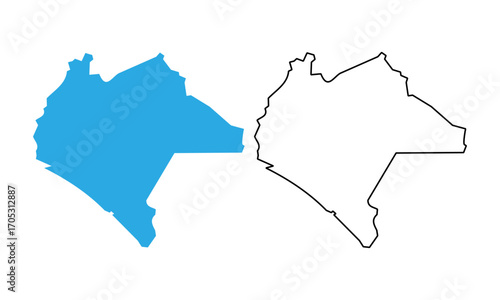 Map of Chiapas, a state of Mexico. Map with detailed outlines and blue silhouettes