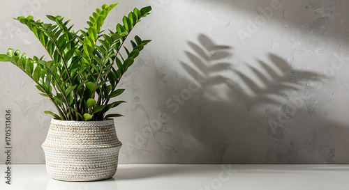 Zamioculcas Zamiifolia in Woven Basket Minimalist Interior Decor Plant Care Guide