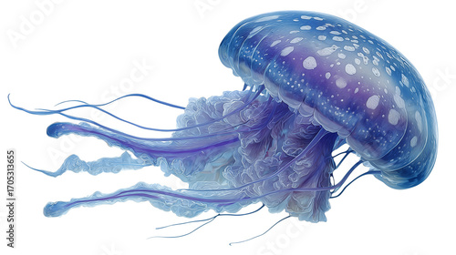 A single beautiful jellyfish floating gracefully on transparent png background. Ai generated