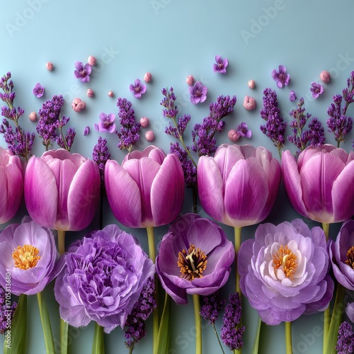 Purple Flowers on Blue