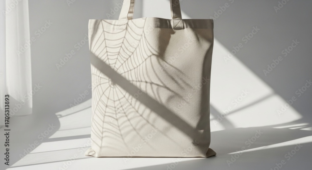 Obraz premium Minimalist tote bag with subtle spiderweb shadow, perfect for branding mockups