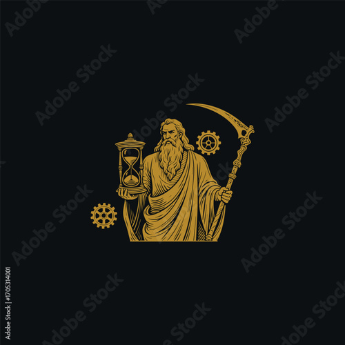  engraving style illustration of Chronos, the primordial Greek god of time. Vector template
