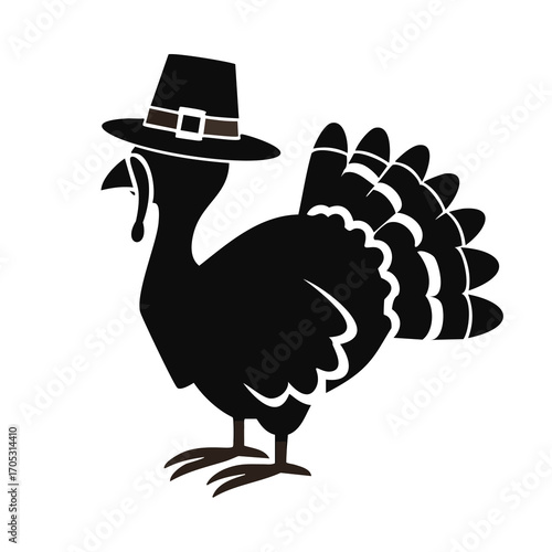 Silhouette of a turkey wearing a pilgrim hat for Thanksgiving