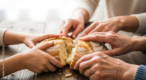 Family Sharing Homemade Bread Together.