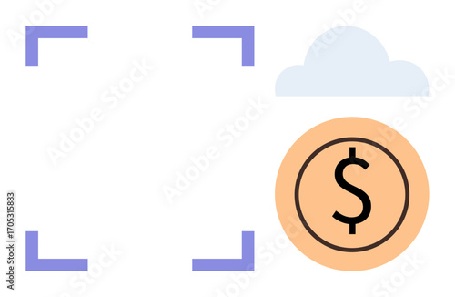 Cloud icon above and dollar sign inside circle on the side, representing cloud storage, finance, and technology. Ideal for concepts thumbs up data security, cost efficiency, savings, fintech