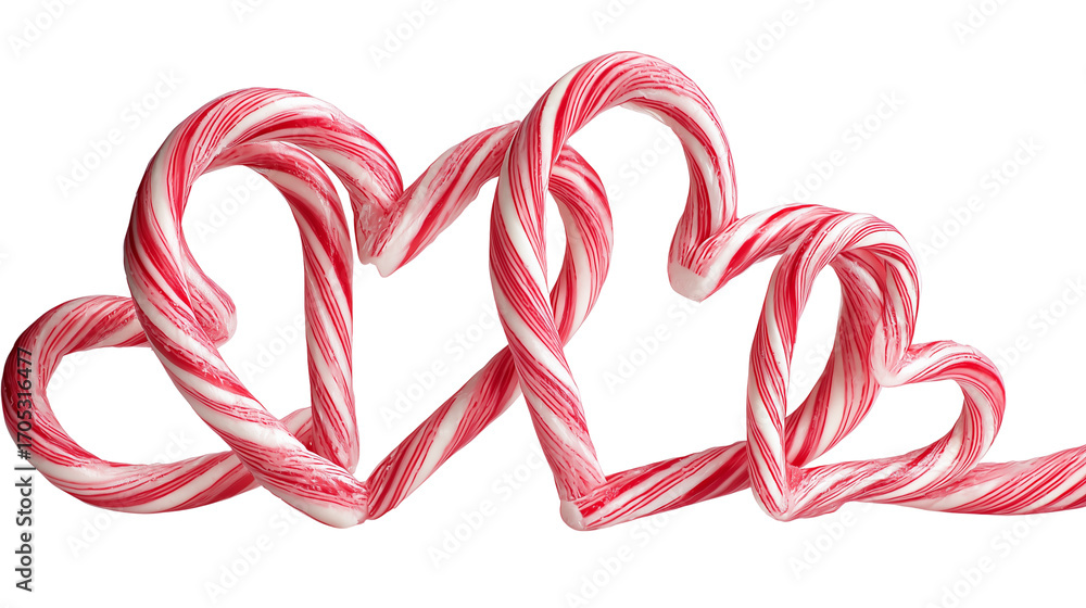 Fototapeta premium Close-up of a red and white striped Christmas candy cane on transparent png background. Ai generated
