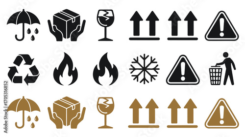 Black and gold shipping symbols and icons vector