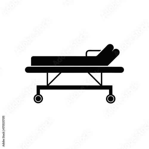 Silhouette of a hospital bed on wheels on transparent background