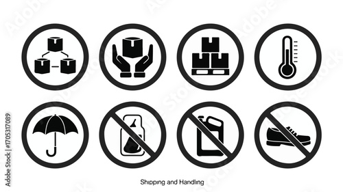 Black and white icons for shipping and handling boxes