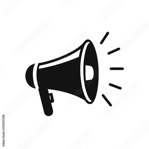 Illustration of a black and white megaphone on transparent background