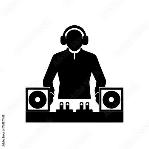 Silhouette of a dj with audio equipment on transparent background