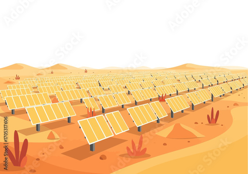 Expansive solar farm harnessing desert sunlight for clean energy innovation and sustainability