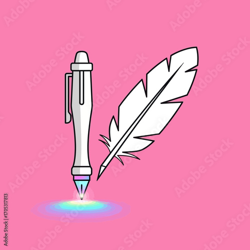 vector illustration of feather pen and ink