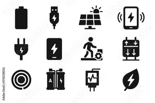 Heater mode icons piezoelectric power ac vector usb icon plug module solar