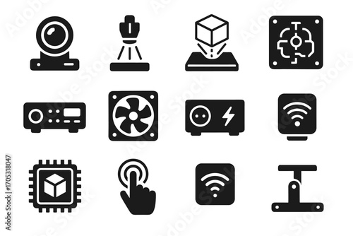 Generator bracket vector light emitter module holographic icons control array components processor