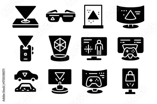 Icons vector icon curved display gaming panel hologram holographic screen advertising