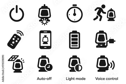 Vector connectivity digital timer lantern app charging battery setting indicator motion icon