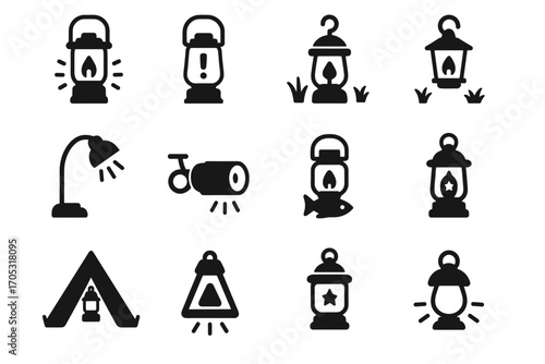Path digital decorative lantern icon reading illumination tent light vector night camping