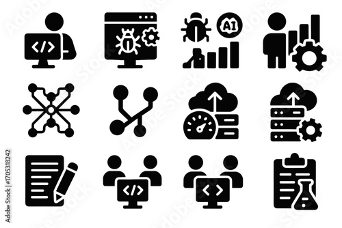 Data analysis ai collaboration tuning documentation engineer toolset vector icon writing api