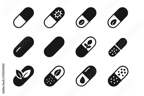 Bio biodegradable probiotic supplement microbeads icon softgel icons capsule medication vector vitamin