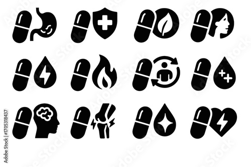 Benefits immunity vector capsule antioxidant joint bio inflammation icon relief improved cognitive