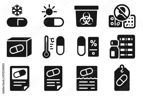 Icon batch date bio vector expiry tracking place labeling childproof environment capsule